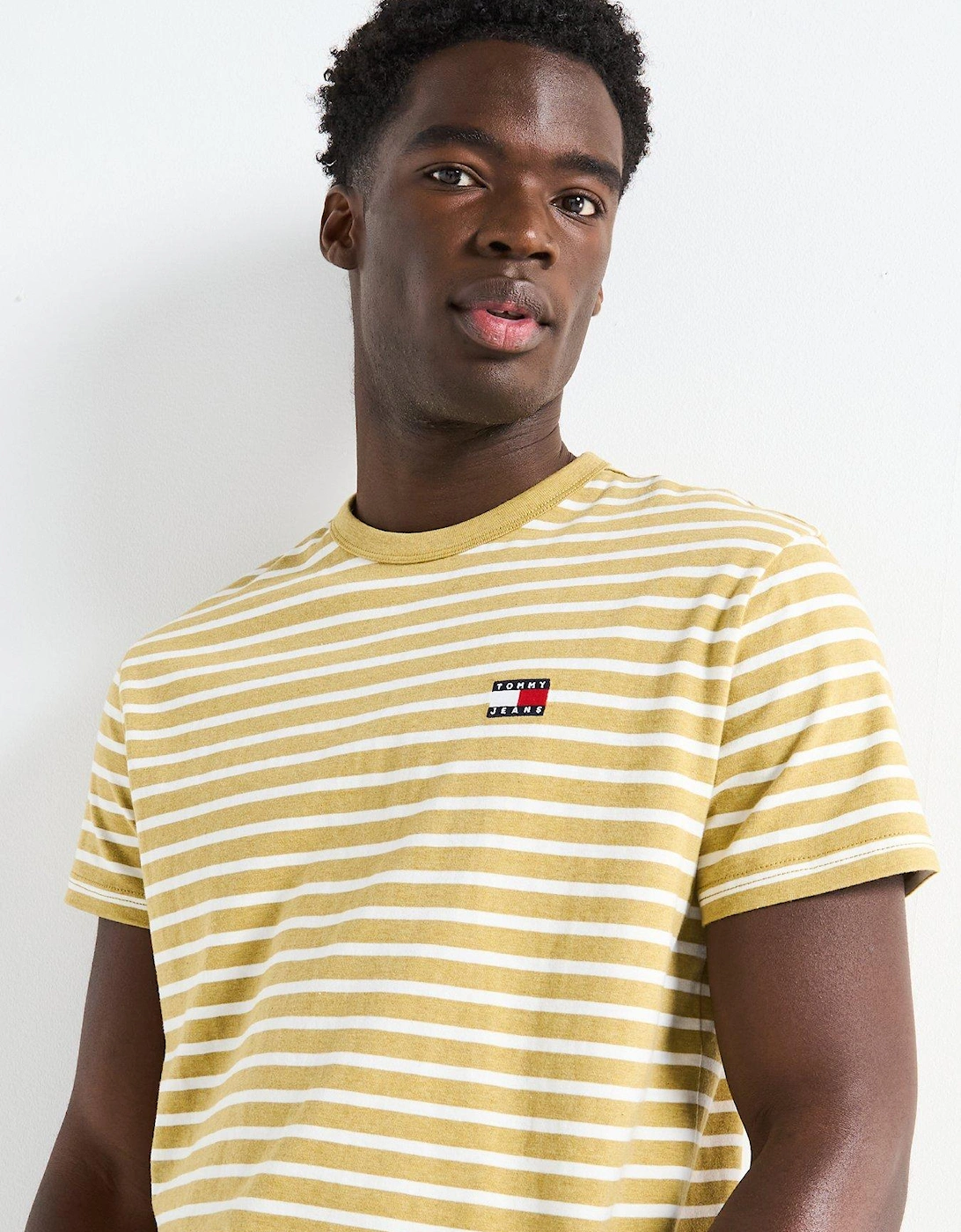 Breton Stripe Left Chest Badge T-Shirt - Natural