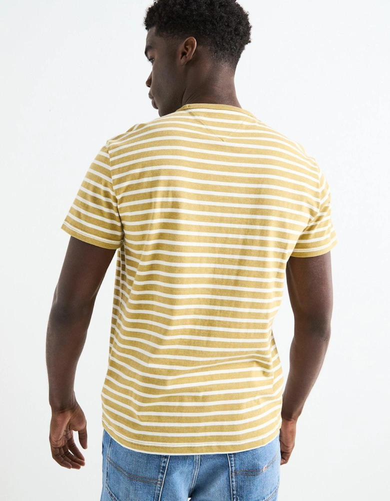 Breton Stripe Left Chest Badge T-Shirt - Natural