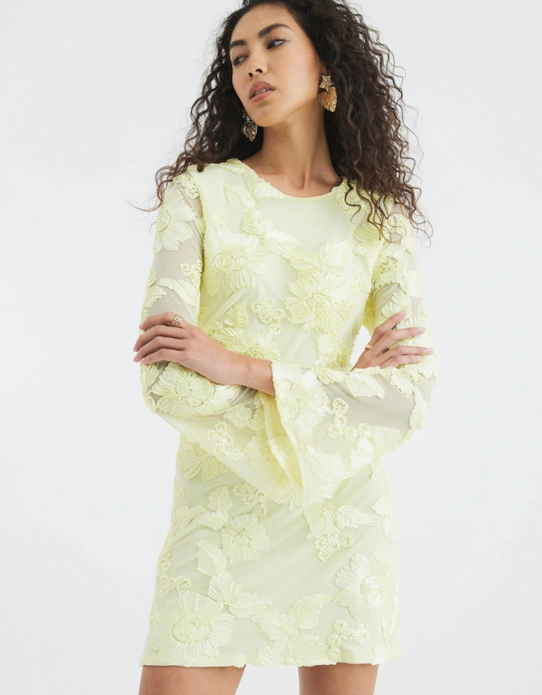 Floral Mesh Mini Dress - Yellow
