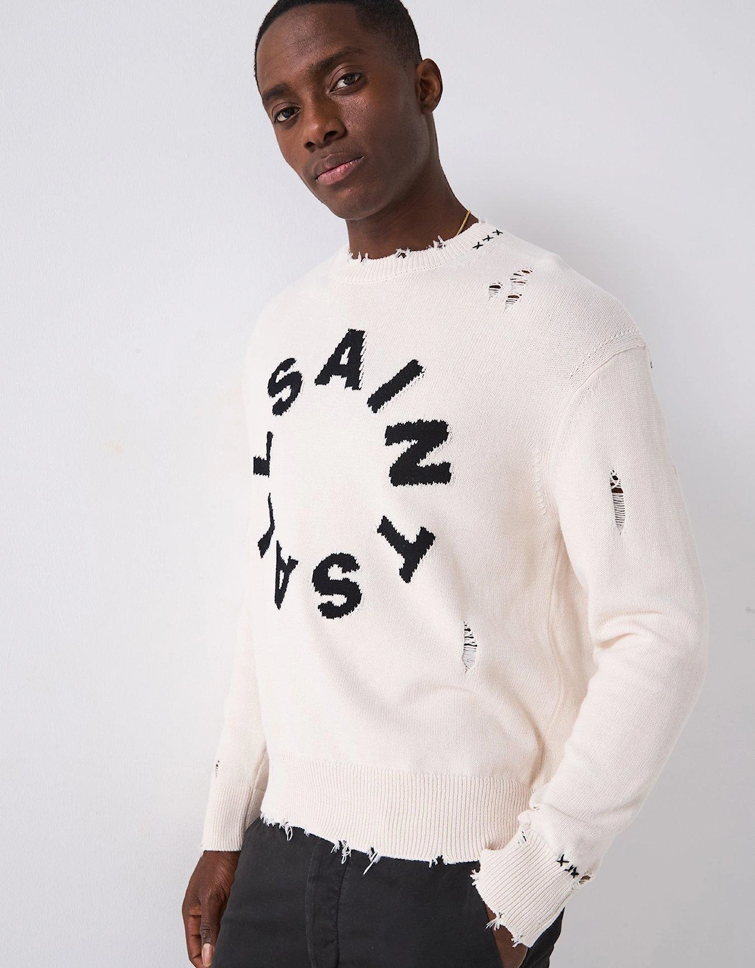 All Saints Diago Crew Neck Knitted Jumper - White, 2 of 1