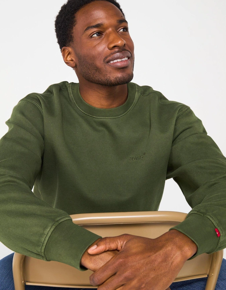 Authentic Tonal Logo Crew Neck Sweat Top - Dark Green