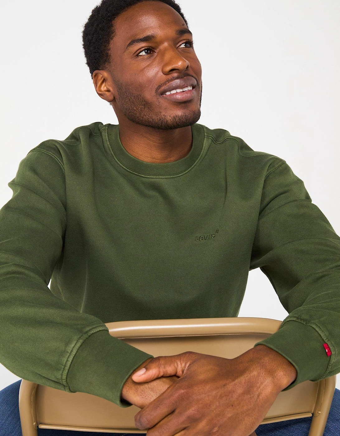 Authentic Tonal Logo Crew Neck Sweat Top - Dark Green
