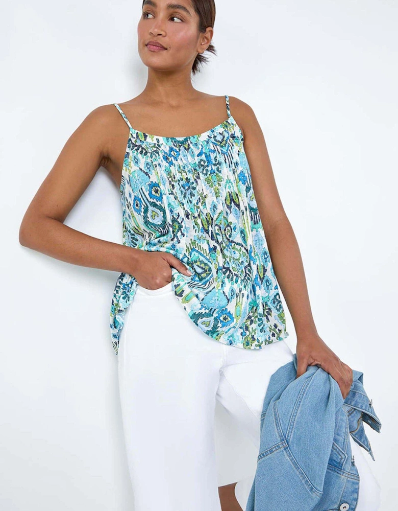 Aztec Print Pleat Front Cami Top