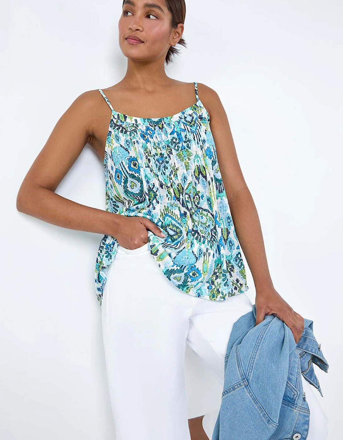 Aztec Print Pleat Front Cami Top, 2 of 1