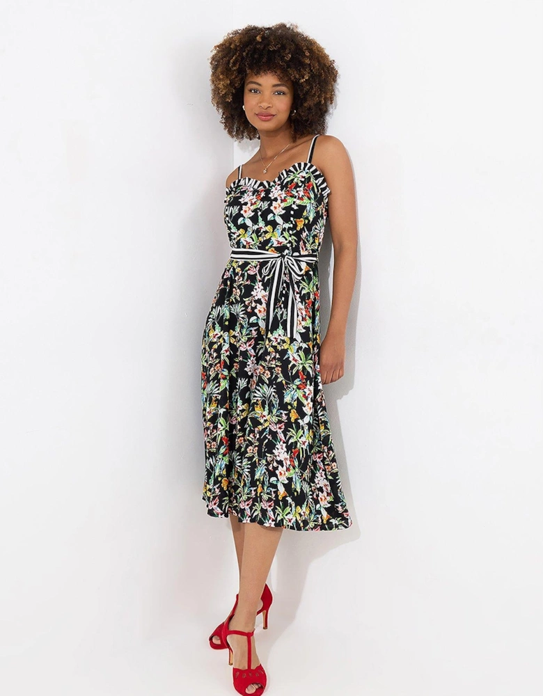 Maya Tropical Print Dress - Black