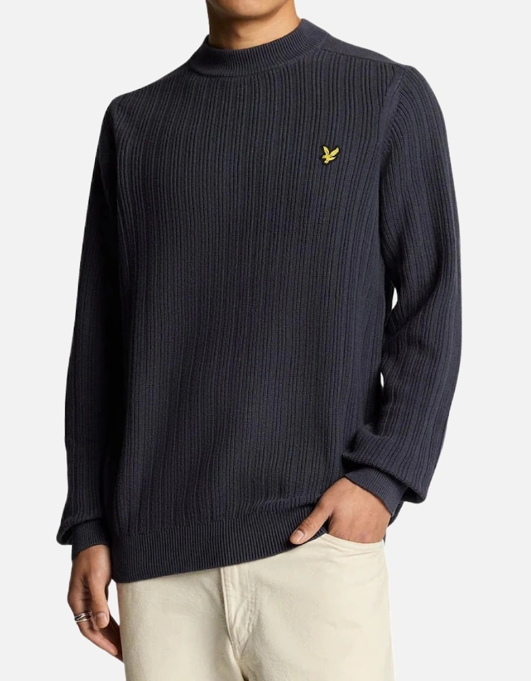 Lyle & Scott Plain Branded Ribbed Mock Neck Navy Night Jumper
