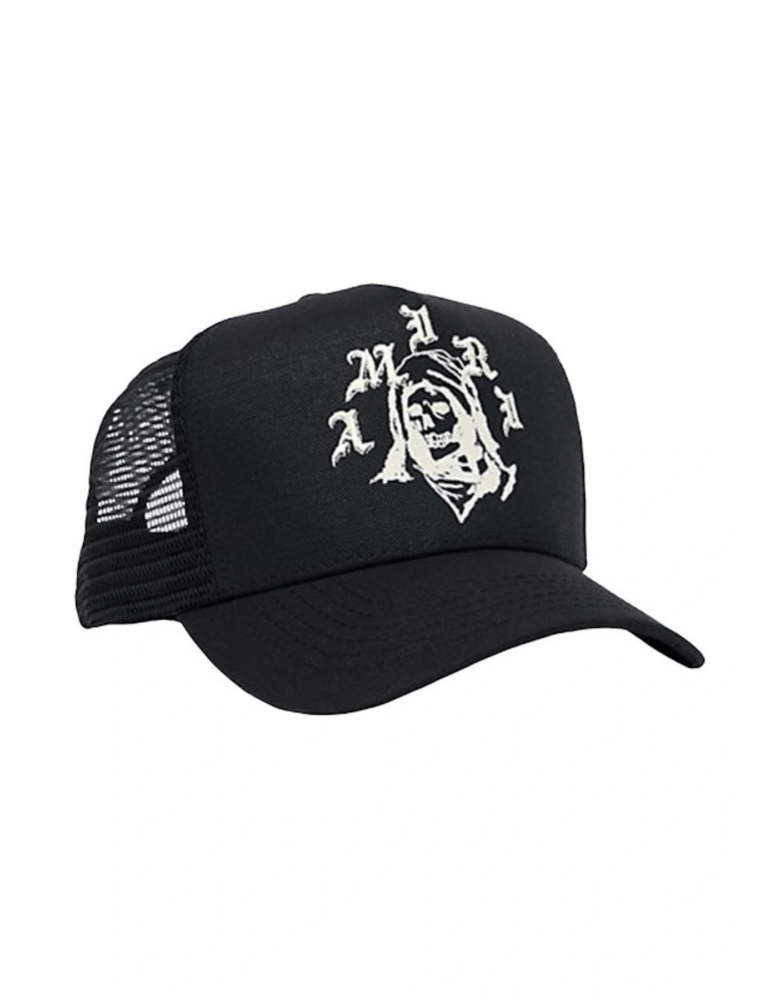 Men's Amiri Reaper White Branded Logo Black Trucker Hat - Size: ONE size