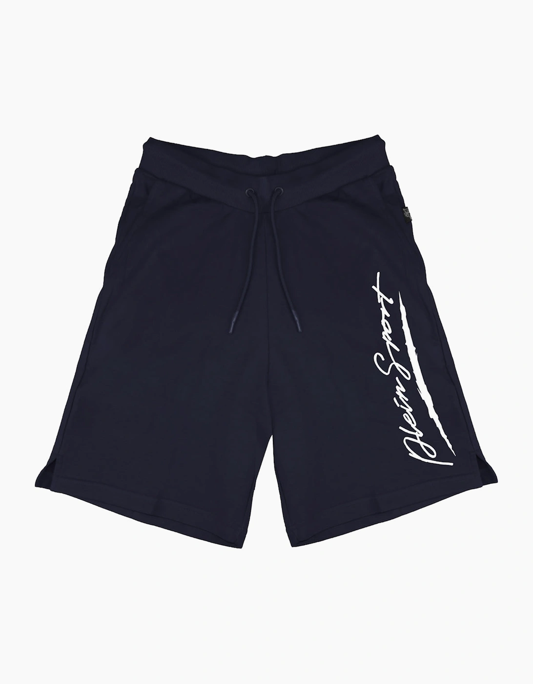 Men's Plein Sport Large Signature Logo Navy Blue Shorts - Black - Size: 37/36/32