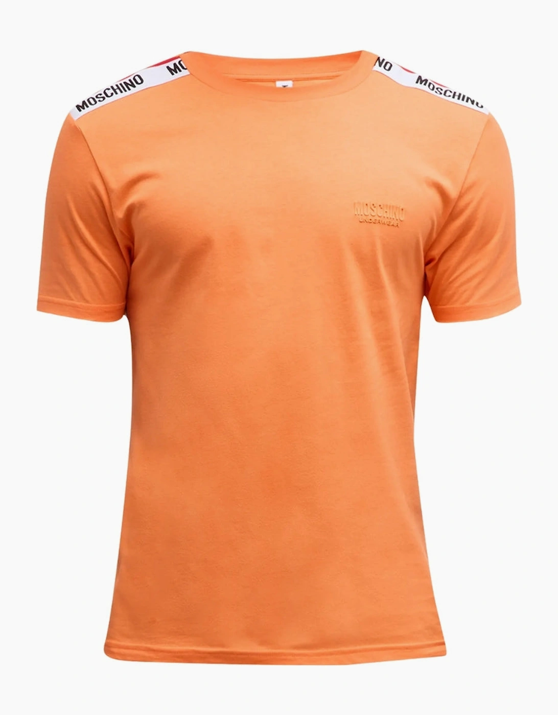 Men's Moschino Taped Shoulders Brand Logo Orange T-Shirt - Size: 34