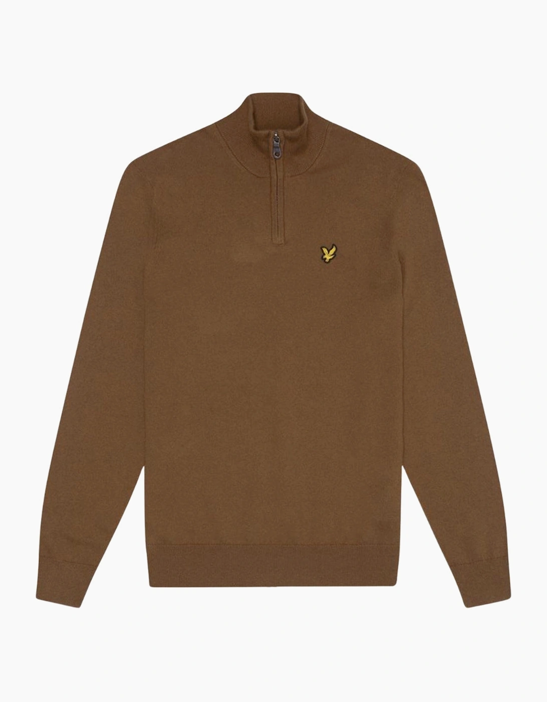 Men's Lyle & Scott Plain Branded Cotton Merino Quarter Zip Wild Nettle Jumper - Brown - Size: XXL