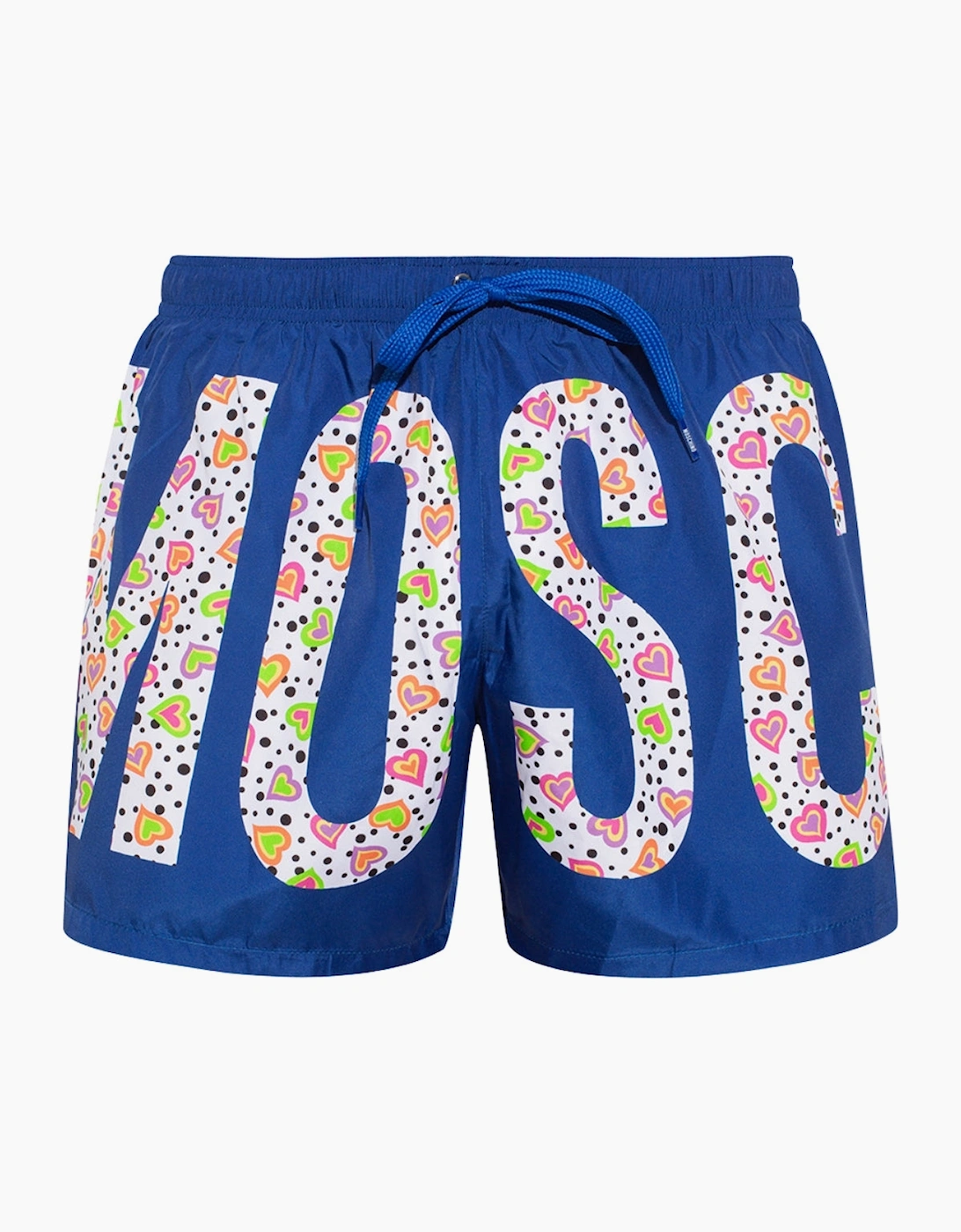 Men's Moschino Floral Print Logo Bright Blue Short Swim Shorts - Size: 33/32/32