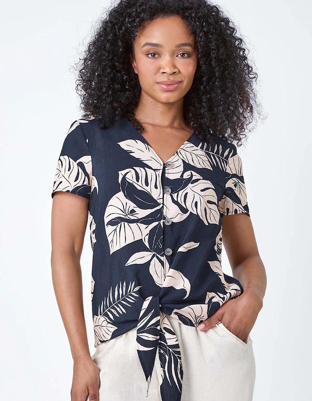 Petite Tropical Tie Detail Top, 2 of 1