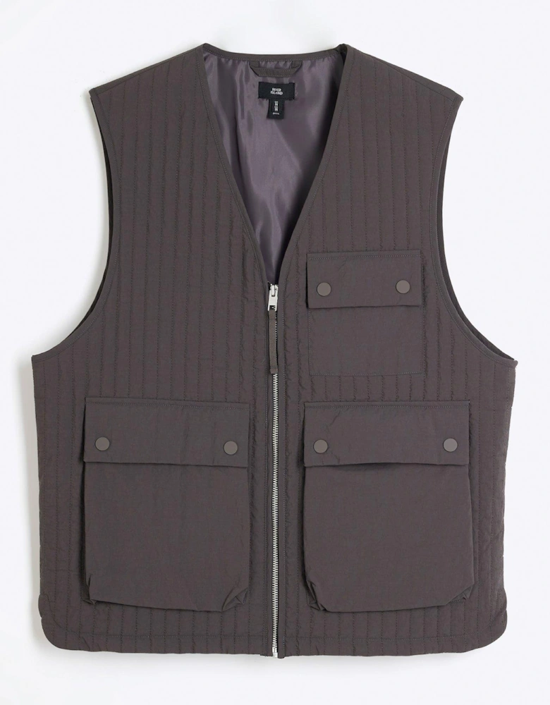 Multi Pocket Padded Gilet - Dark Grey