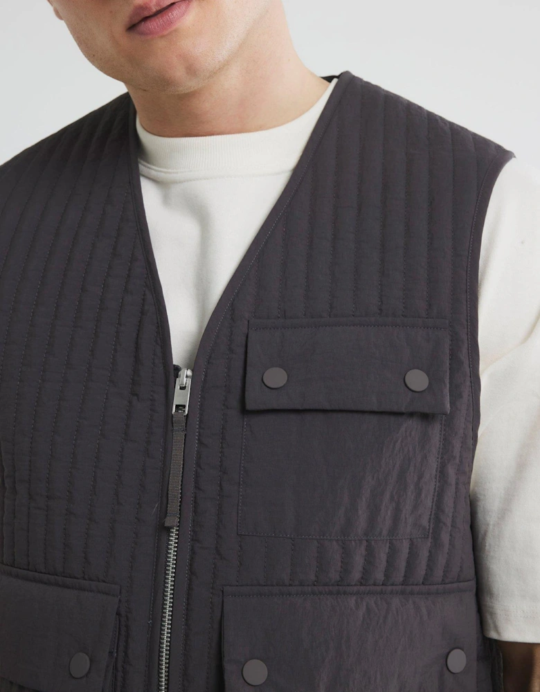 Multi Pocket Padded Gilet - Dark Grey