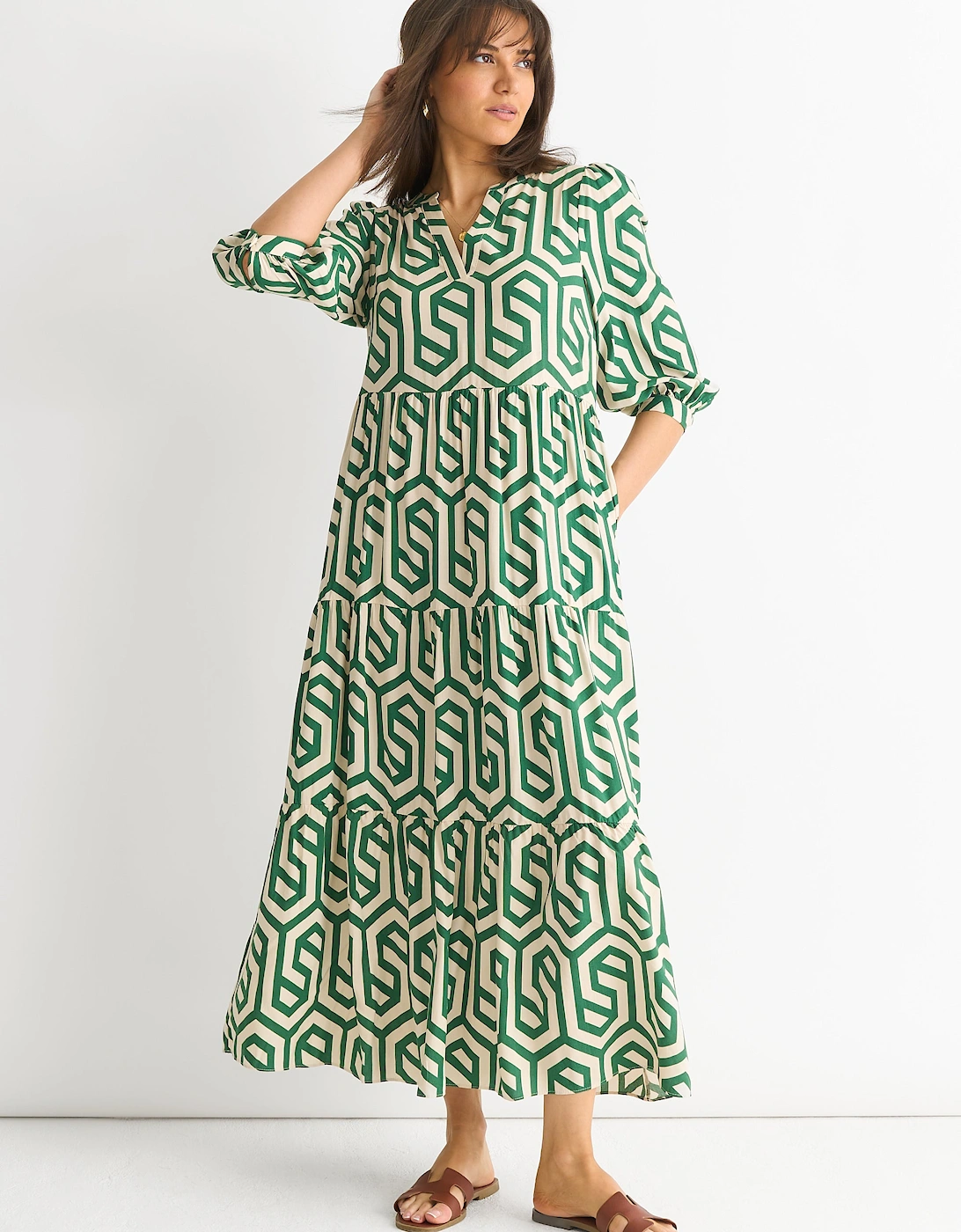 Gini London Women's Green Long Sleeve Maxi Dress - Size: 12