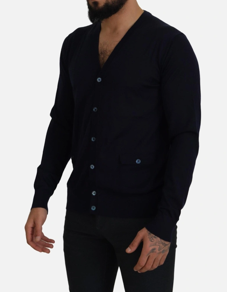 Dark Blue Cashmere Cardigan Sweater by Women - White T-Shirts