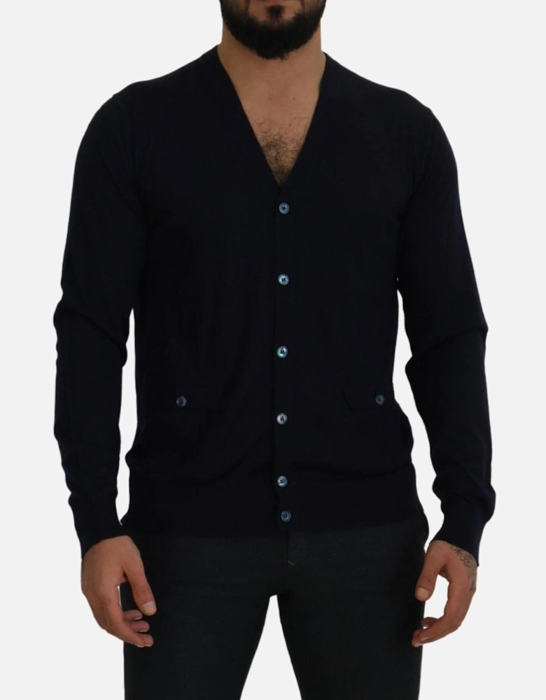 Dark Blue Cashmere Cardigan Sweater by Women - White T-Shirts