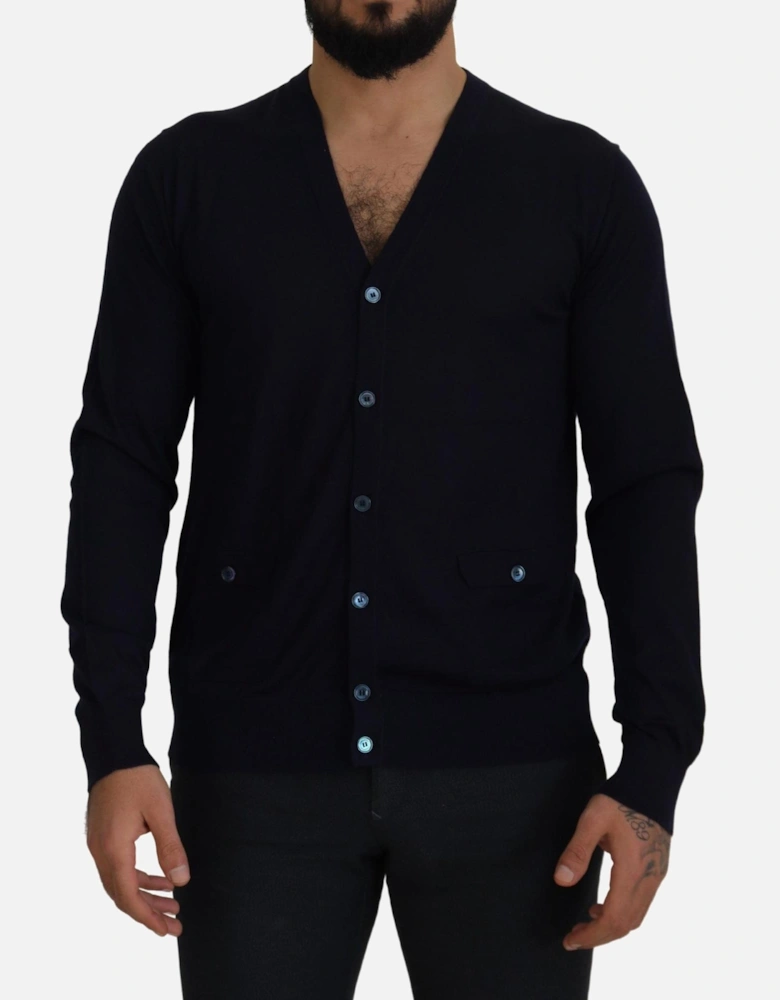 Dark Blue Cashmere Cardigan Sweater by Women - White T-Shirts