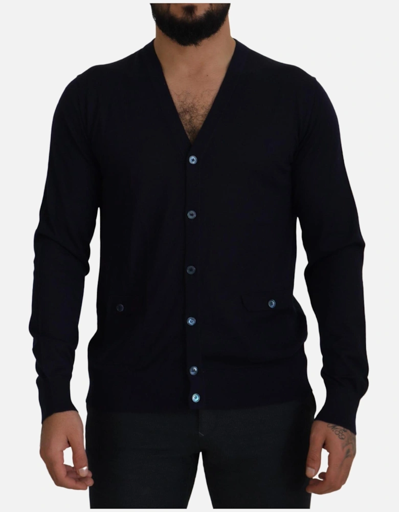 Dark Blue Cashmere Cardigan Sweater by Women - White T-Shirts