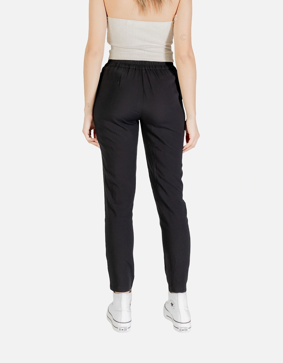 Buckle Fastening Viscose Trousers with Single Pocket Women - Black