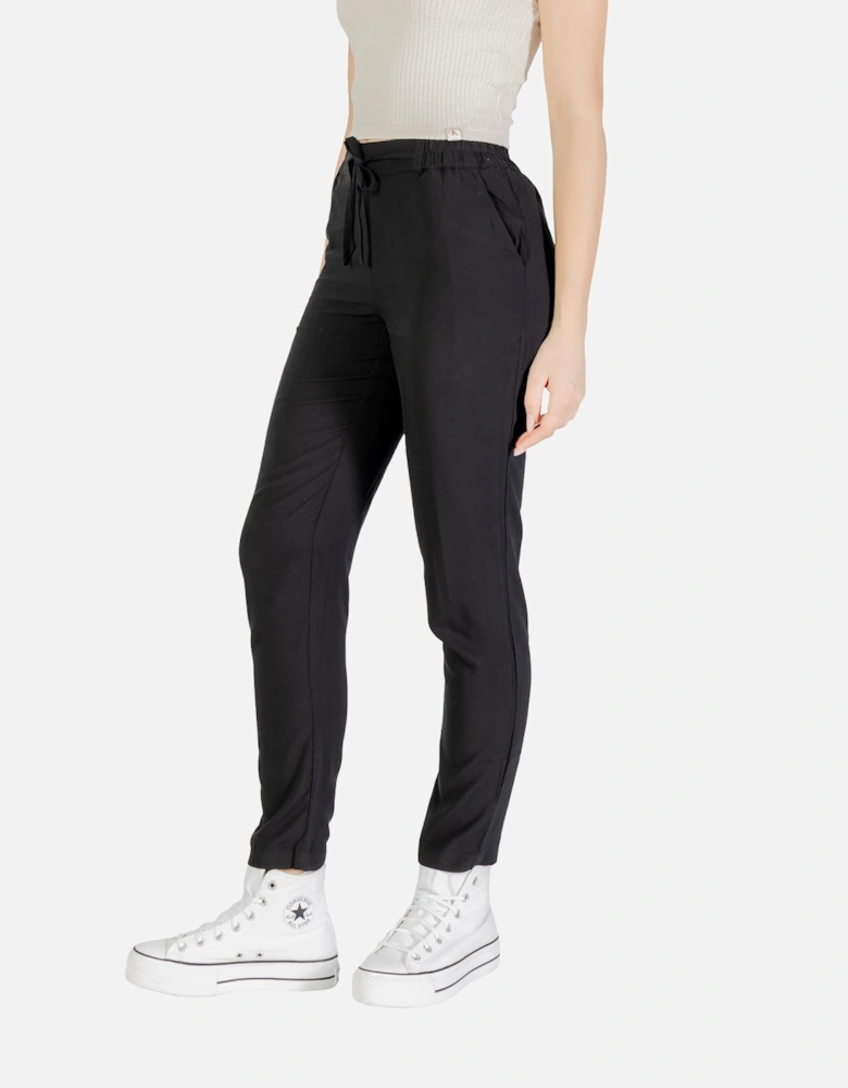 Buckle Fastening Viscose Trousers with Single Pocket Women - Black