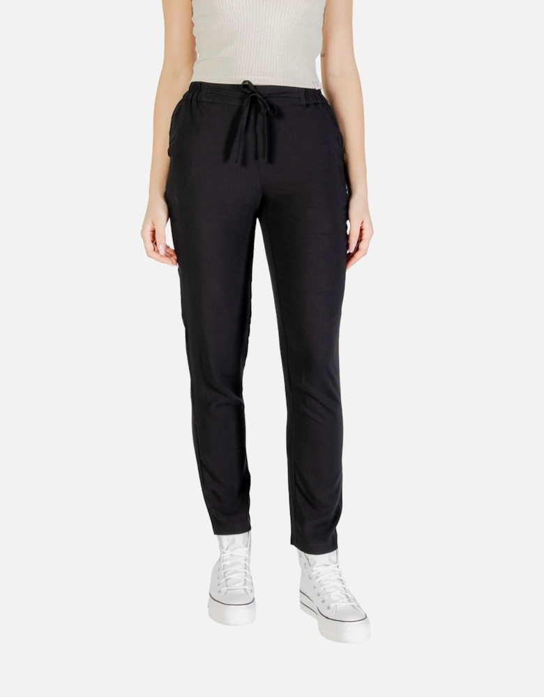 Buckle Fastening Viscose Trousers with Single Pocket Women - Black