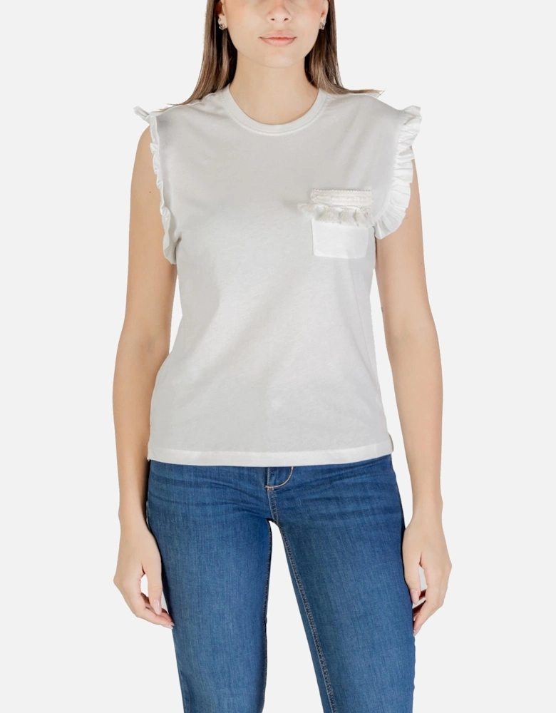 Sleeveless Round Neck Tank Top with Pocket Women - White