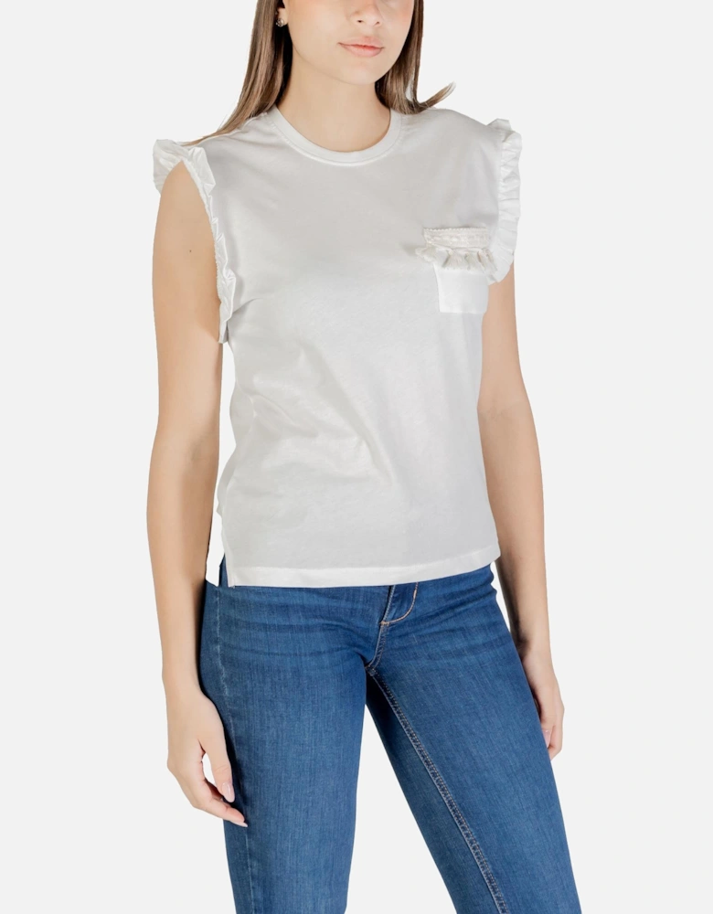 Sleeveless Round Neck Tank Top with Pocket Women - White