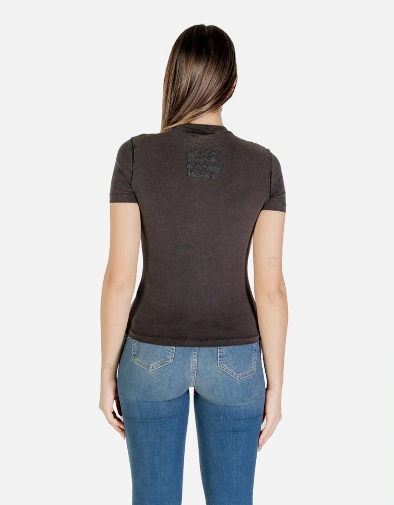 Square Neckline Print T-Shirt Women - Black Shirts