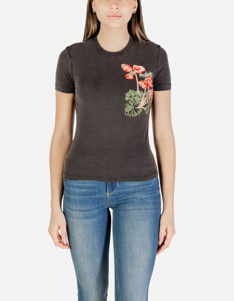 Square Neckline Print T-Shirt Women - Black Shirts