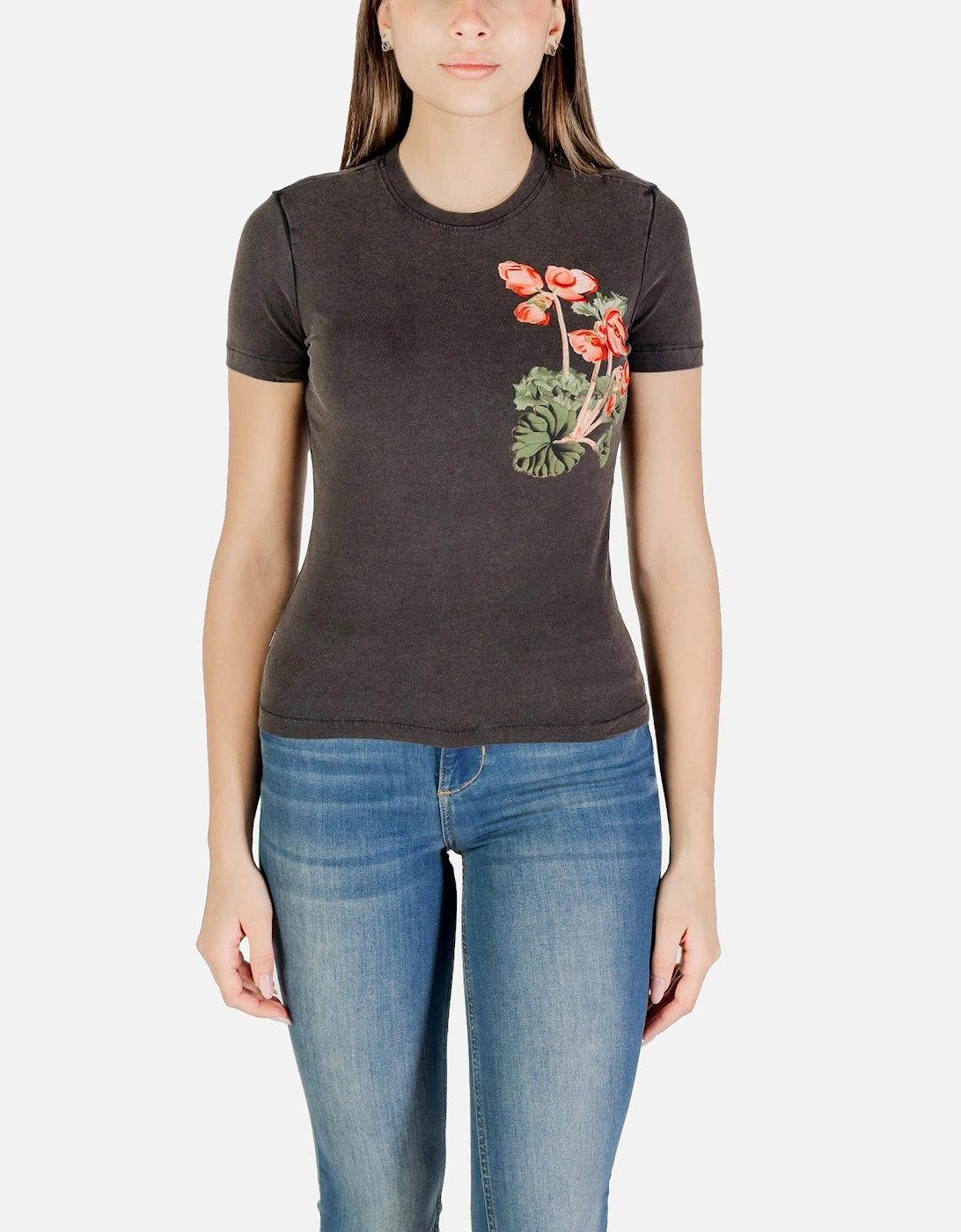 Square Neckline Print T-Shirt Women - Black Shirts, 4 of 3