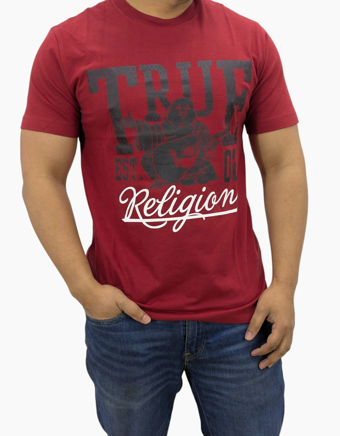 True Religion Men's True Religion 108035 Mens Dotted Print T Shirts Crew Neck Half Sleeve Cotton Tee - Red