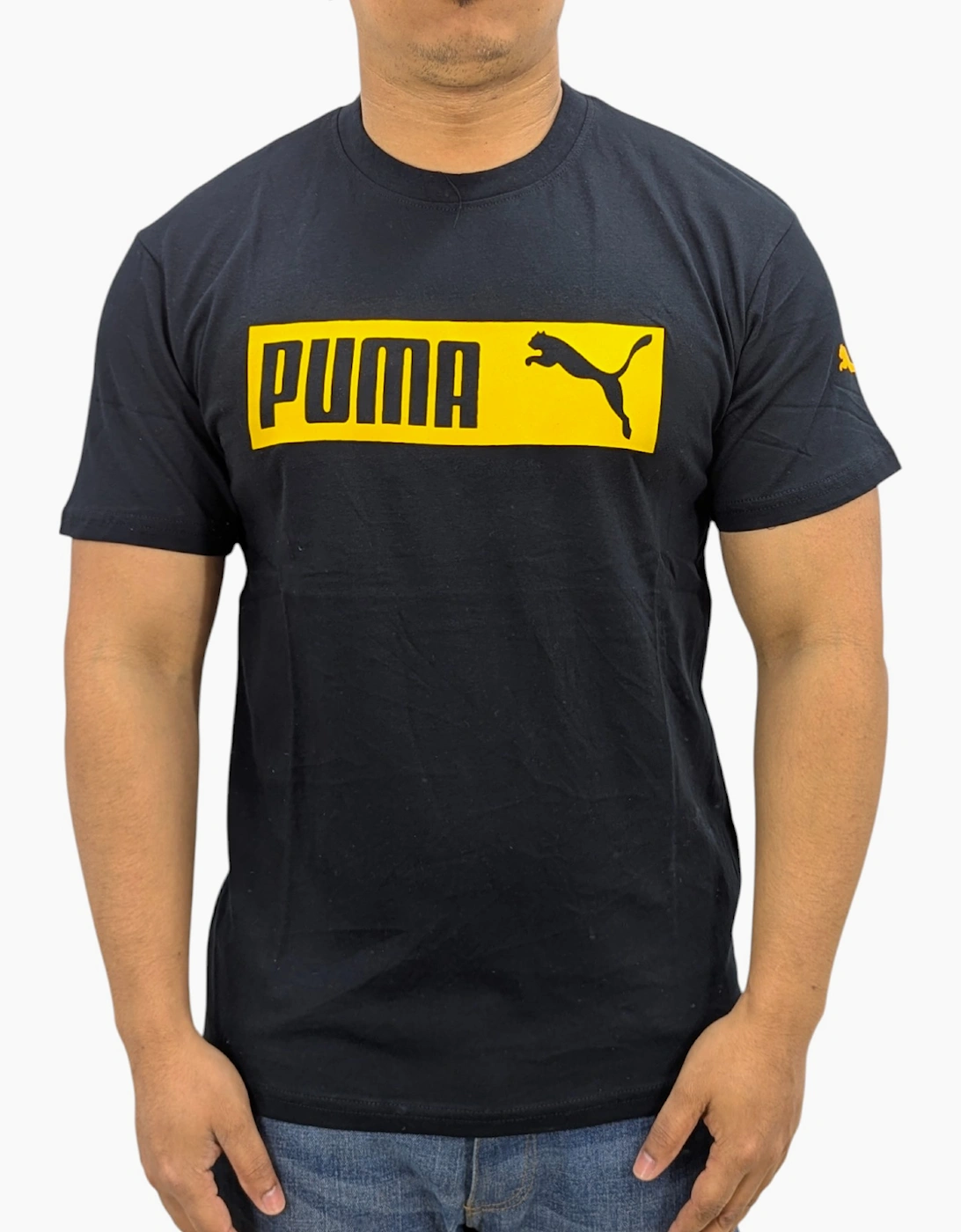 Puma Men's Black Essentials Logo T Shirts Crew Neck Pullover Casual Cotton Sports Tee - Size: 36