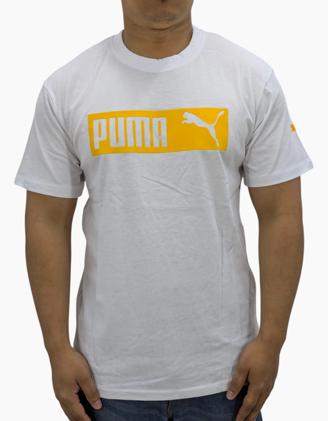 Puma Men's White Essentials Logo T Shirts Crew Neck Pullover Casual Cotton Sports Tee - Size: 36