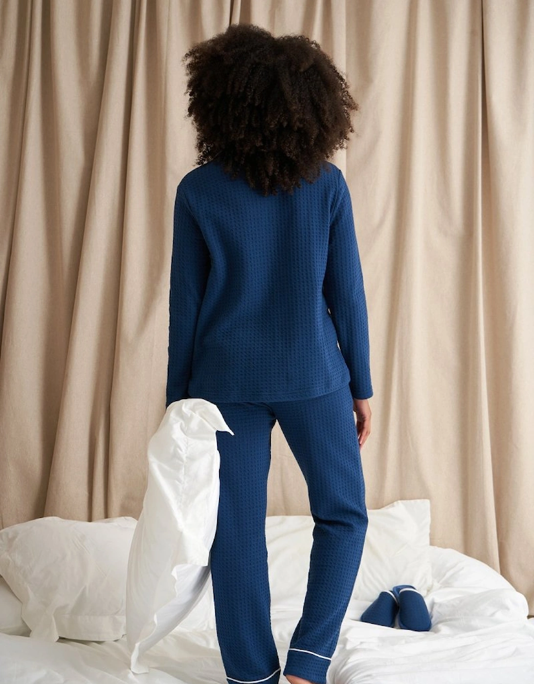 Luxury Suite Waffle PJ Set in Marine Blue