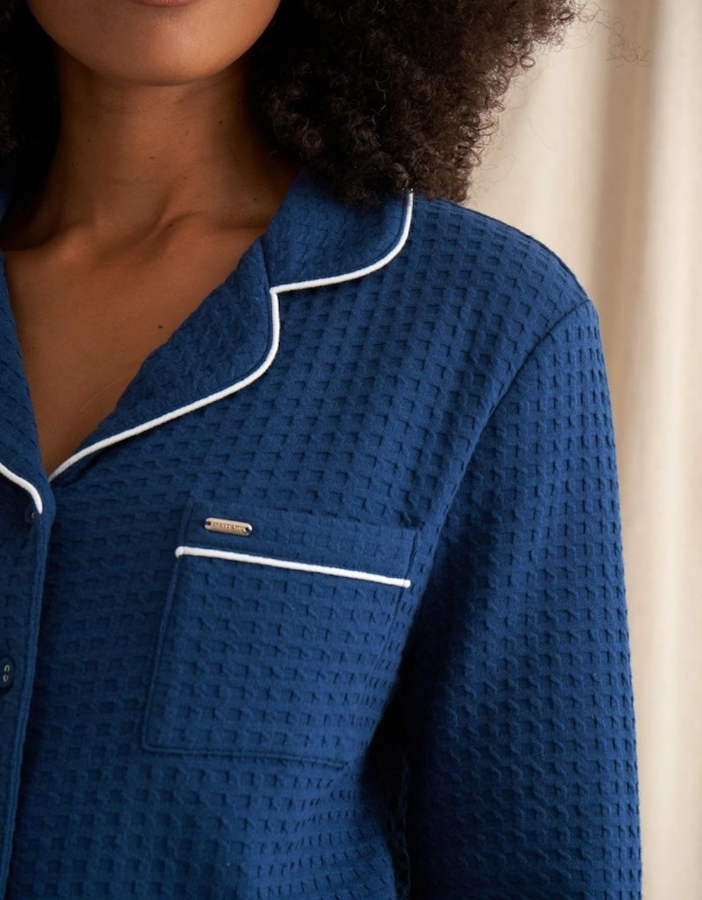 Luxury Suite Waffle PJ Set in Marine Blue