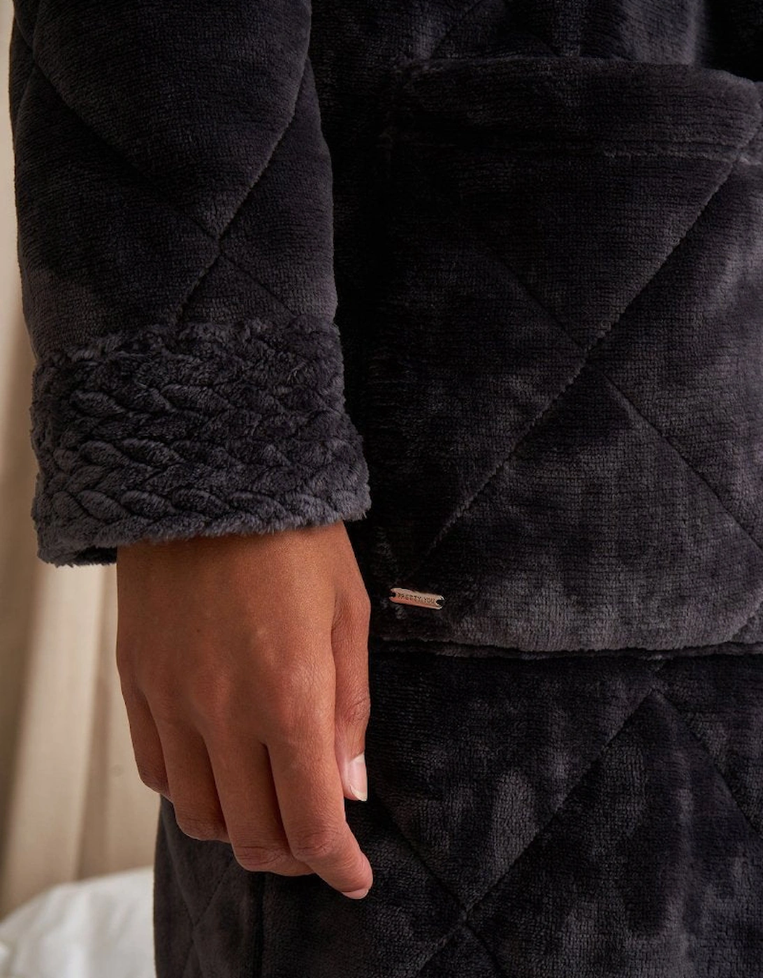 Quilted Velour Robe in Raven