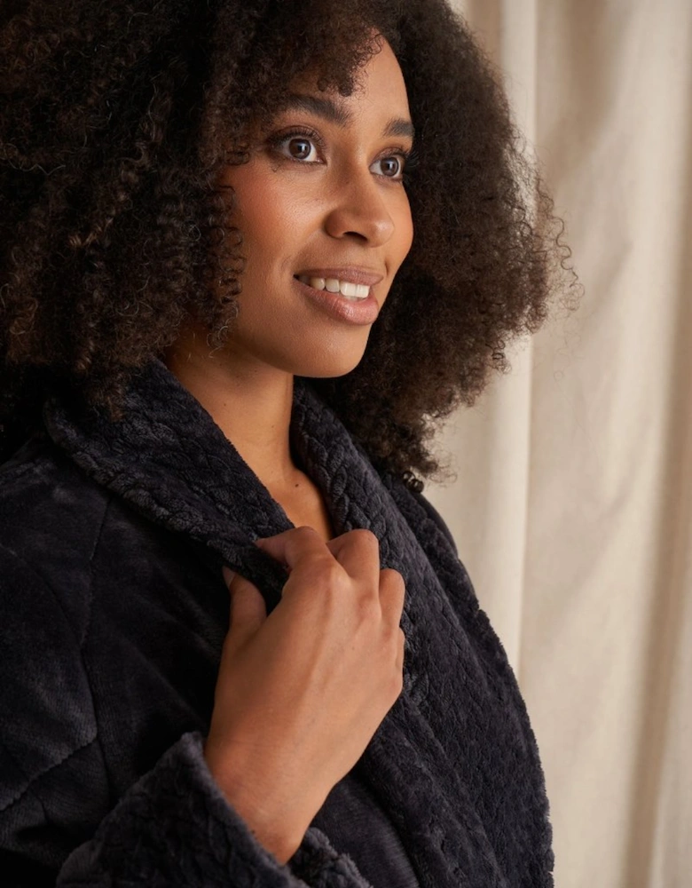 Quilted Velour Robe in Raven