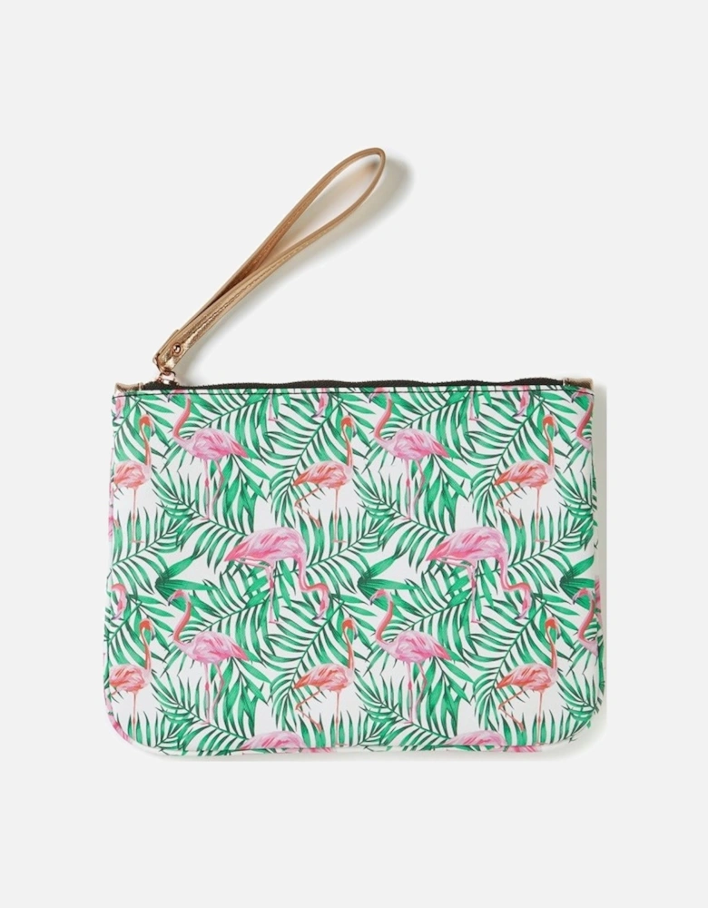 Flamingo Printed Slide and Clutch Set