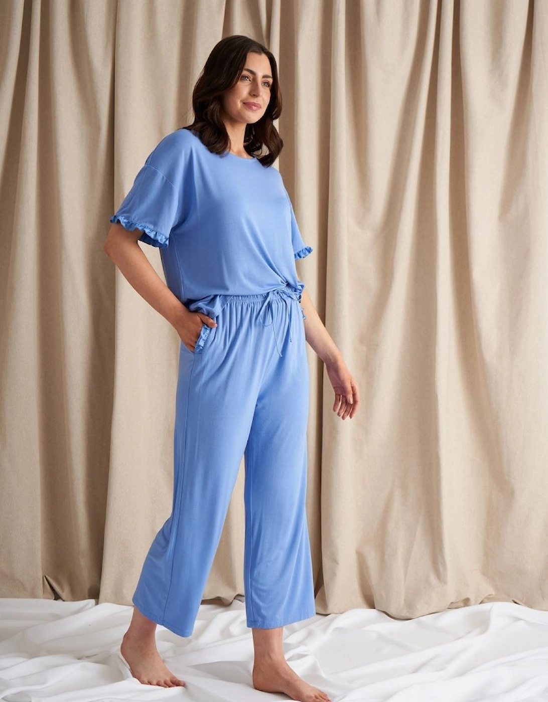 Bamboo Frill Tee Trouser Set in Cornflower Blue, 7 of 6