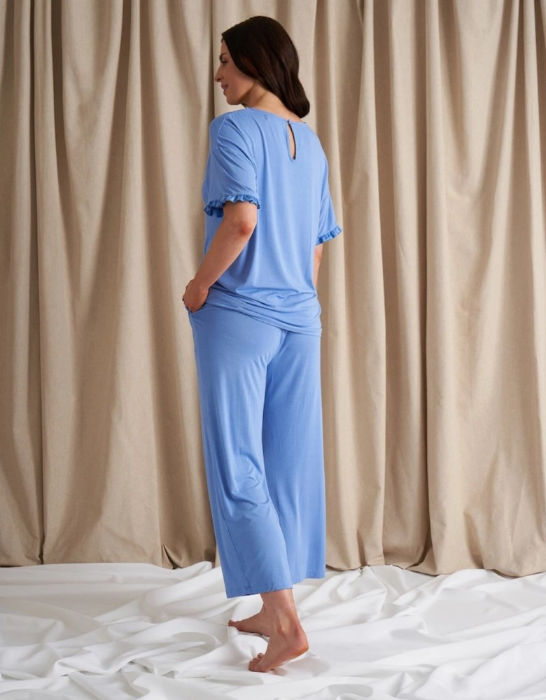Bamboo Frill Tee Trouser Set in Cornflower Blue