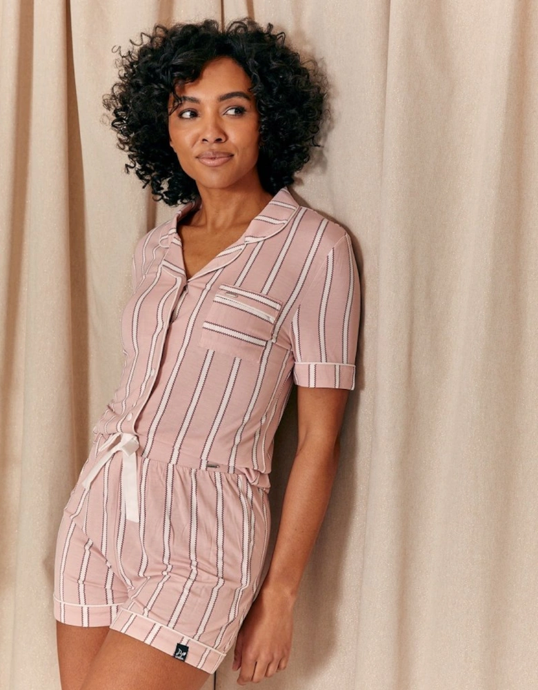 Bamboo Shirt Short Set in Blush Stripe