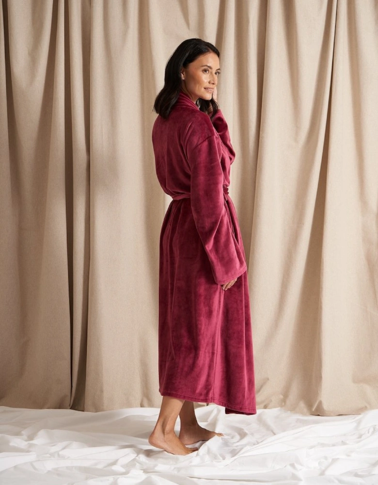 Velour Longline Robe in Bordeaux