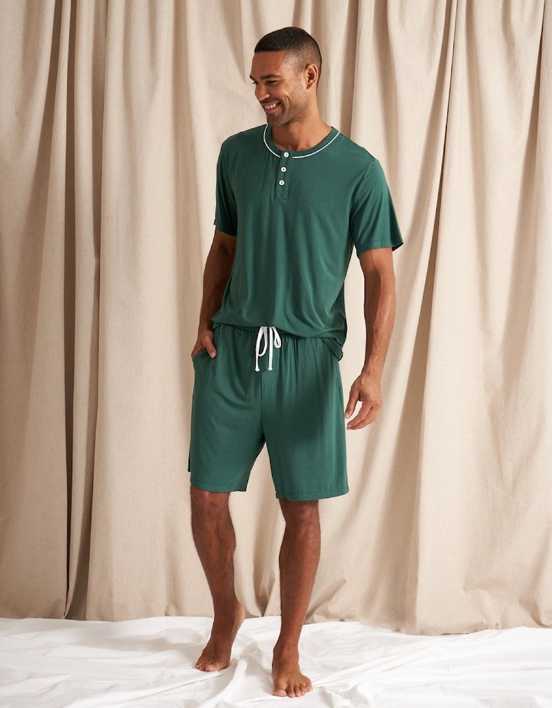 Bamboo Short Pyjama Set in Green, 6 of 5