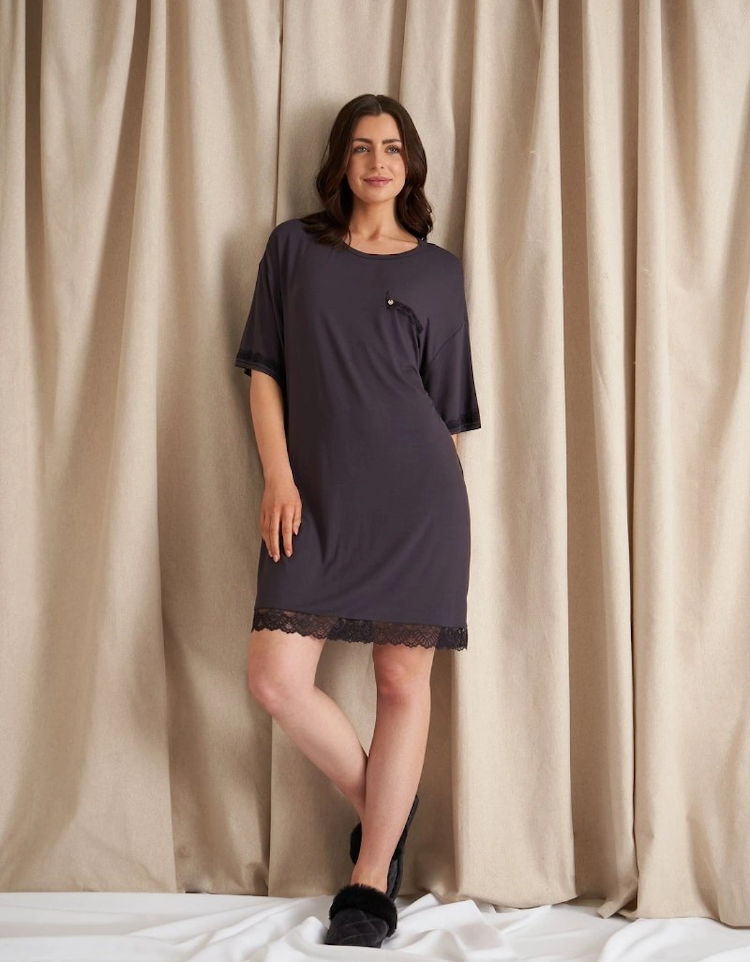 Bamboo Lace Tee Dress in Raven, 7 of 6