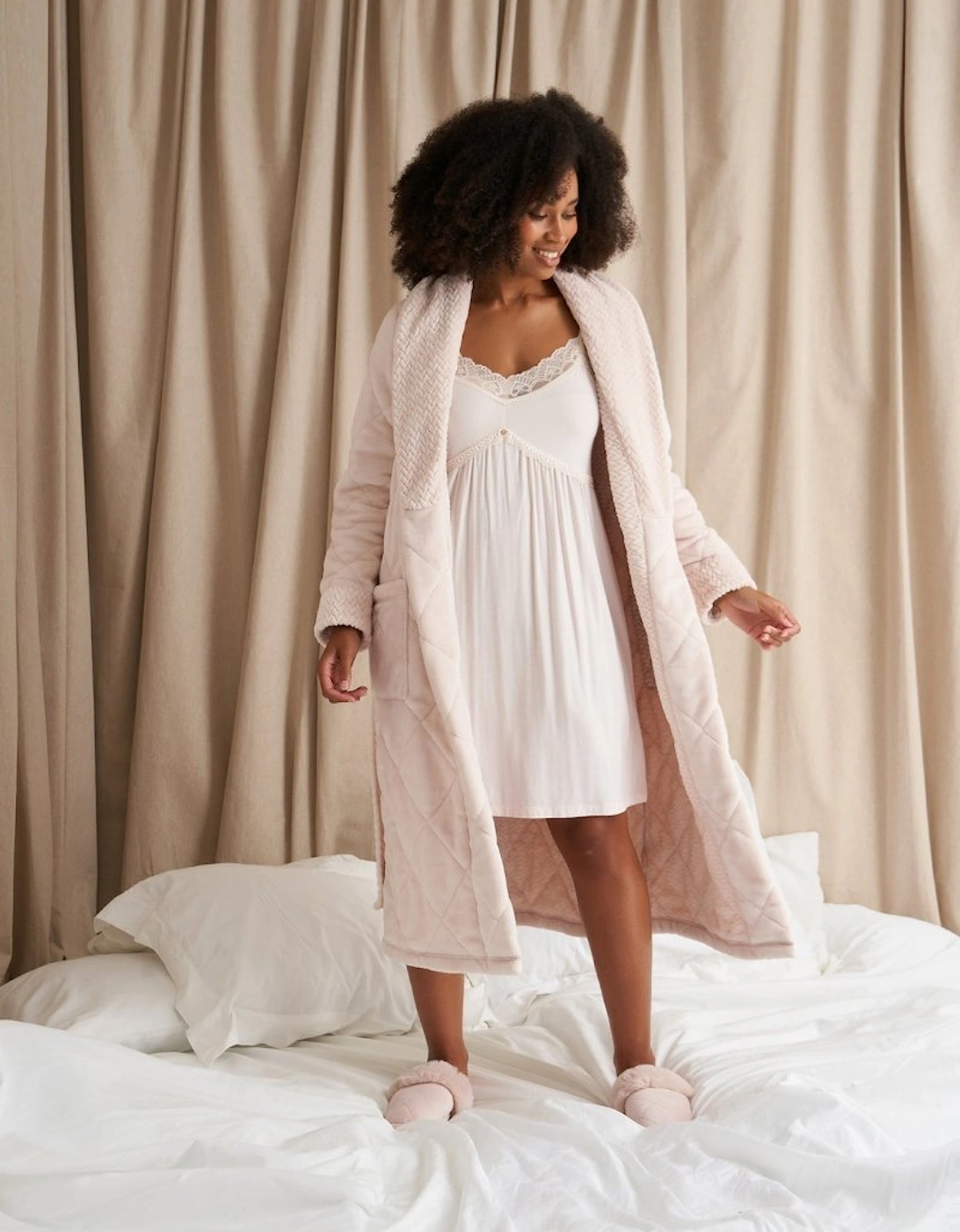 Quilted Velour Robe in Powder Puff
