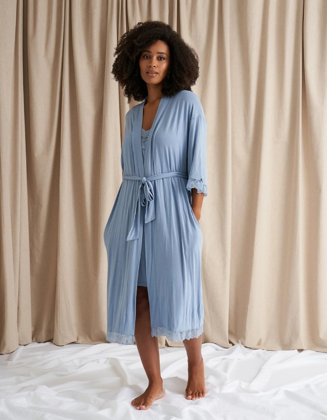 Bamboo Lace Kimono Robe in Blue Mist, 5 of 4