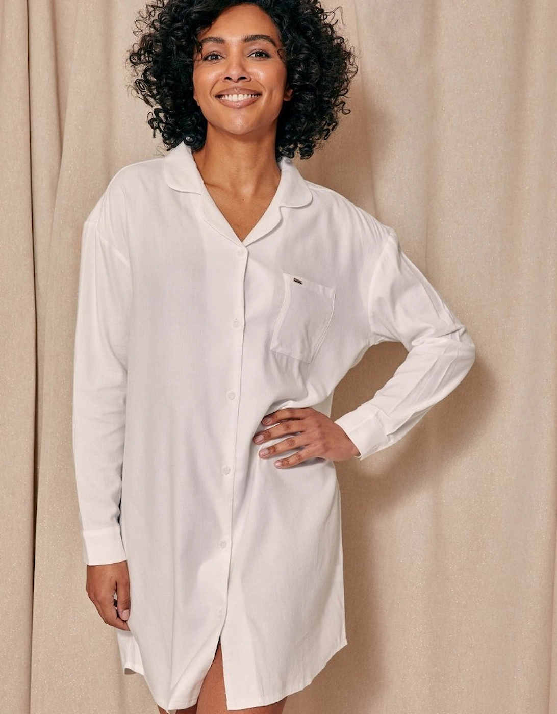 Cotton Modal Relaxed Nightshirt in White