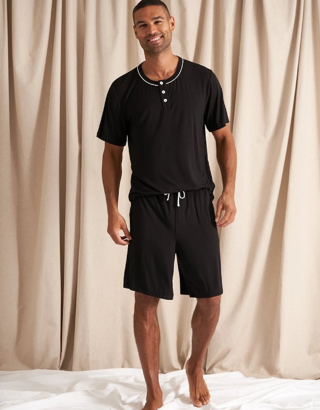 Bamboo Short Pyjama Set in Black, 5 of 4