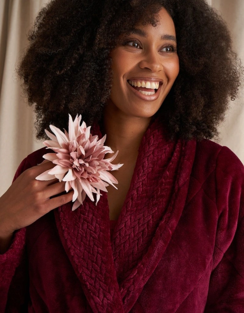 Quilted Velour Robe in Bordeaux